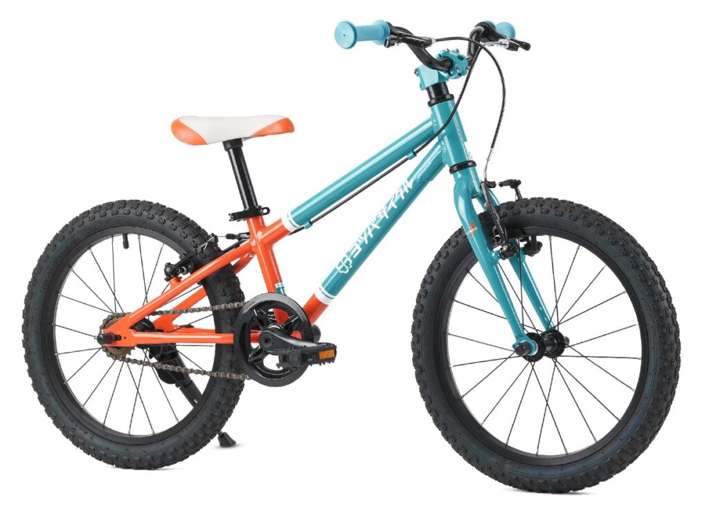 ヨツバサイクルの子ども用自転車（ターコイズ×オレンジ）